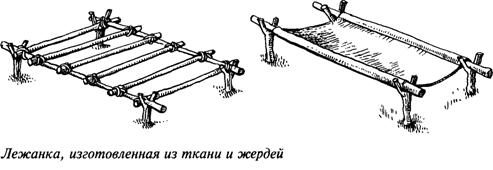 Жердь как рычаг 4. Кровать из жердей. Лежак из жердей. Лежанка для похода. Лесная кровать из мешков и жердей.