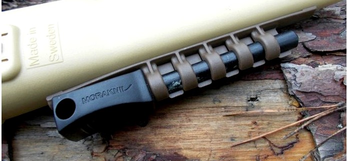 Нож Morakniv Bushcraft Survival Desert с пластиковыми ножнами, огнивом и алмазной точилкой, характеристики, особенности конструкции, обзор.