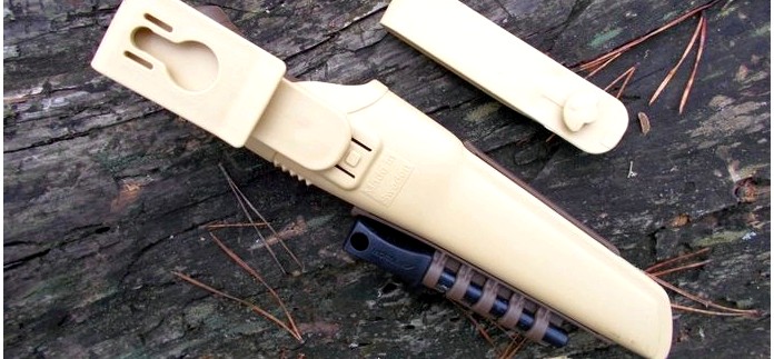 Нож Morakniv Bushcraft Survival Desert с пластиковыми ножнами, огнивом и алмазной точилкой, характеристики, особенности конструкции, обзор.