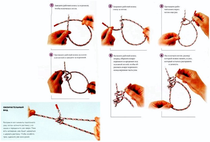 Как правильно завязать скользящие узлы, палаточный и беседочный узел, булинь на петле, испанский булинь, бурлацкая, английская и фламандская петля, шейный и кровавый узел для наживки, рыболовный узел