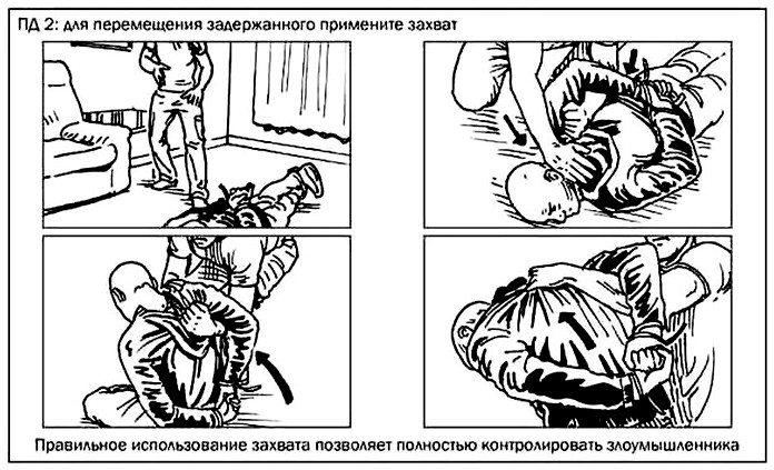 Перемещение задержанного и связанного нарушителя, грабителя или злоумышленника